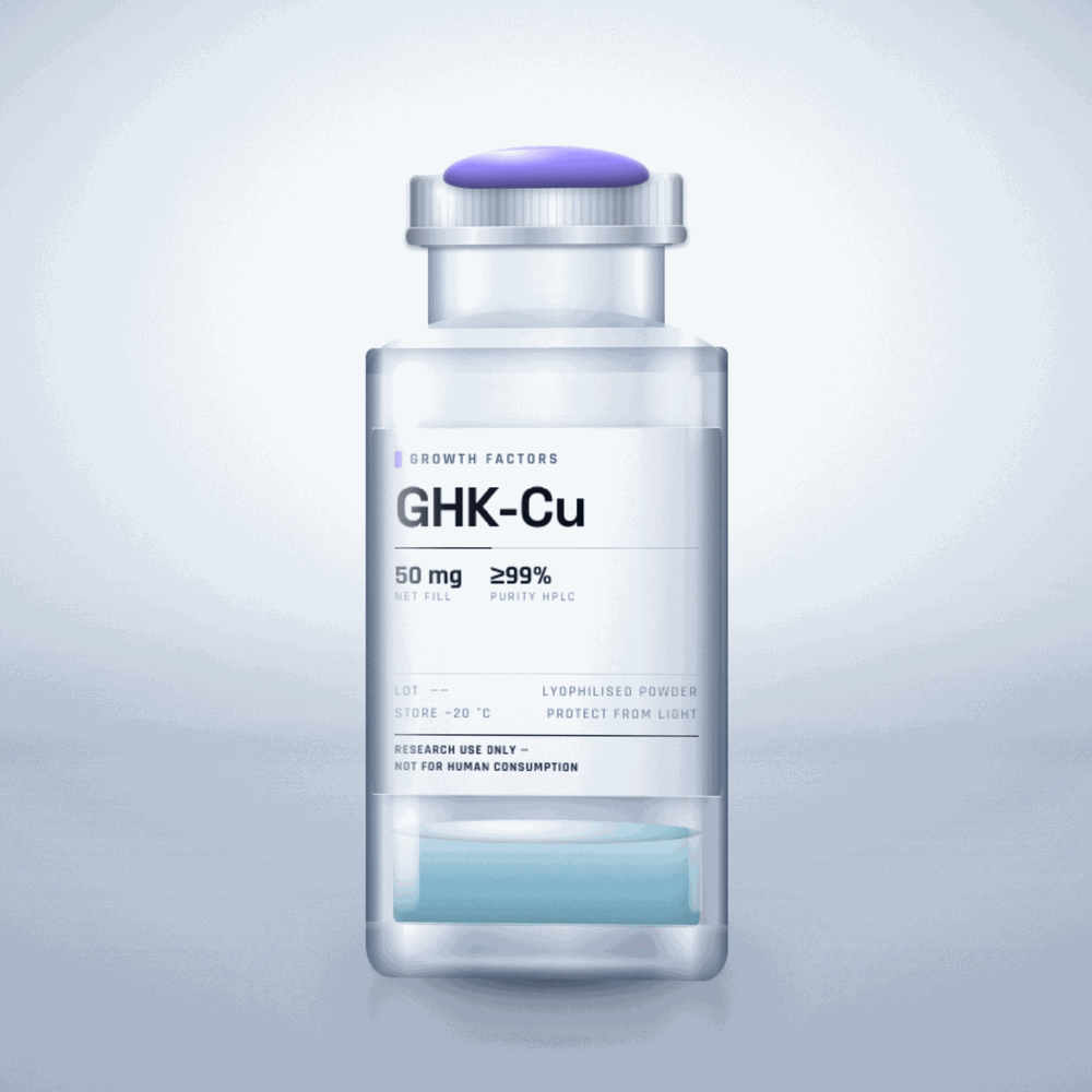 GHK-Cu — lyophilised research compound vial, ≥99% purity, for laboratory research use only