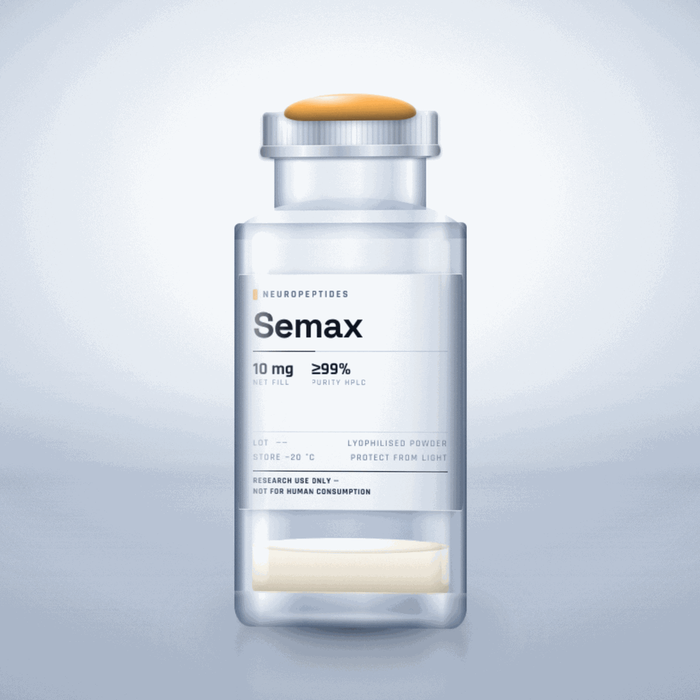 Semax — lyophilised research compound vial, ≥99% purity, for laboratory research use only